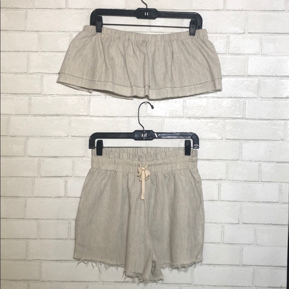 Linen Style Short + Ruffle Bandeau Matching Set - Picture 6 of 14
